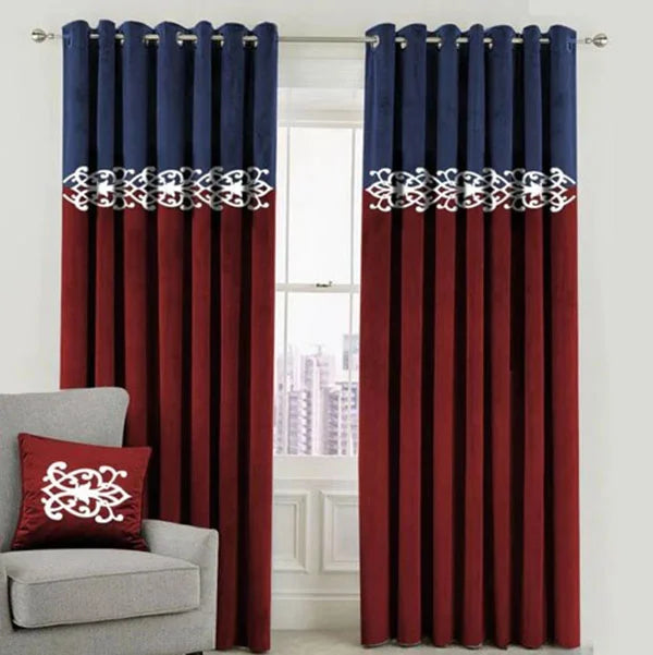 Royal Blue & Burgundy Dual Tone Velvet Curtains