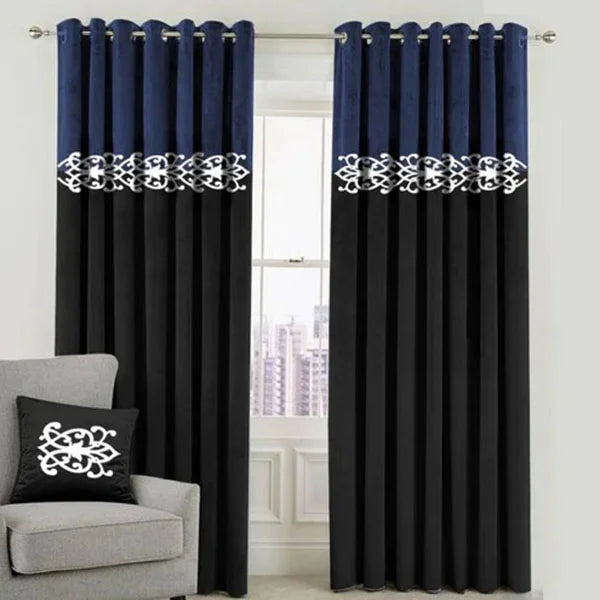 Navy Blue & Black Dual Tone Velvet Curtains