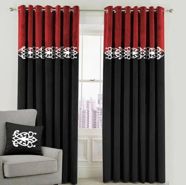 Red & Black Dual Tone Velvet Curtains