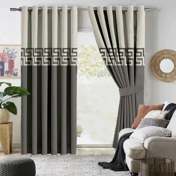 Off-White & Charcoal Grey Dual Tone Velvet Curtains