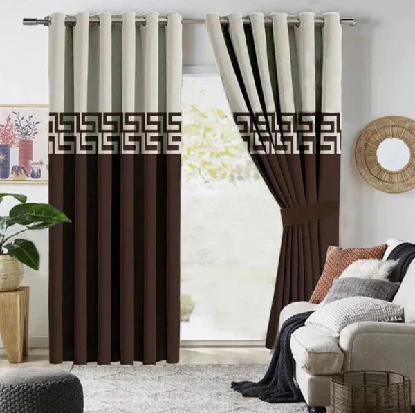 Off White & Brown Dual Tone Velvet Curtains