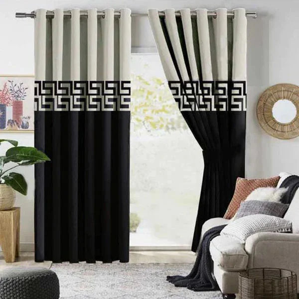 Off White & Black Dual Tone Velvet Curtains