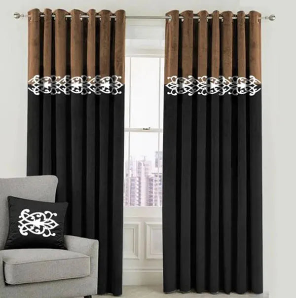 Brown & Dark Grey Dual Tone Velvet Curtains