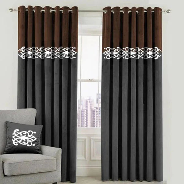 Brown & Dark Grey Dual Tone Velvet Curtains