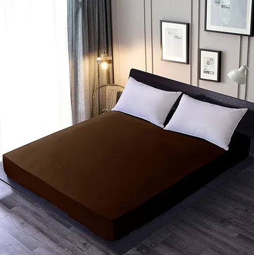 Brown Plain Waterproof Mattress Cover