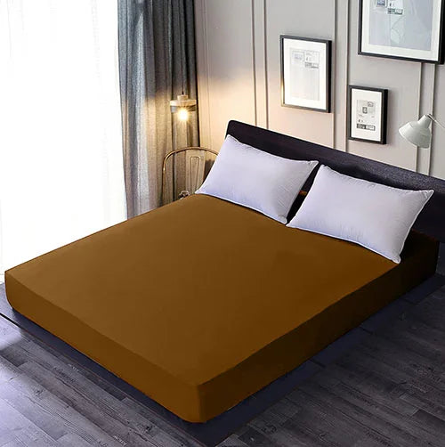 Caramel brown Plain Waterproof Mattress Cover
