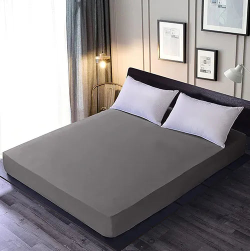 Grey Plain Waterproof Mattress Cover