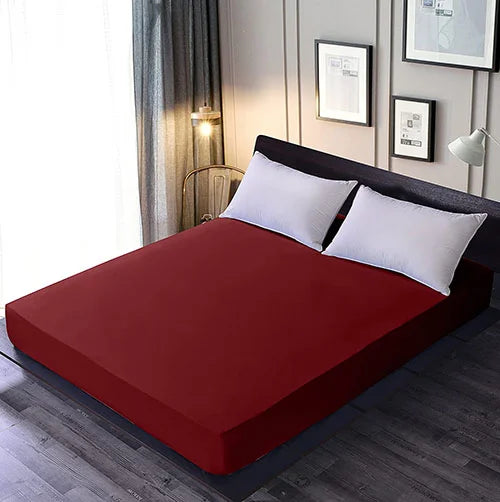 Maroon Plain Waterproof Mattress Cover