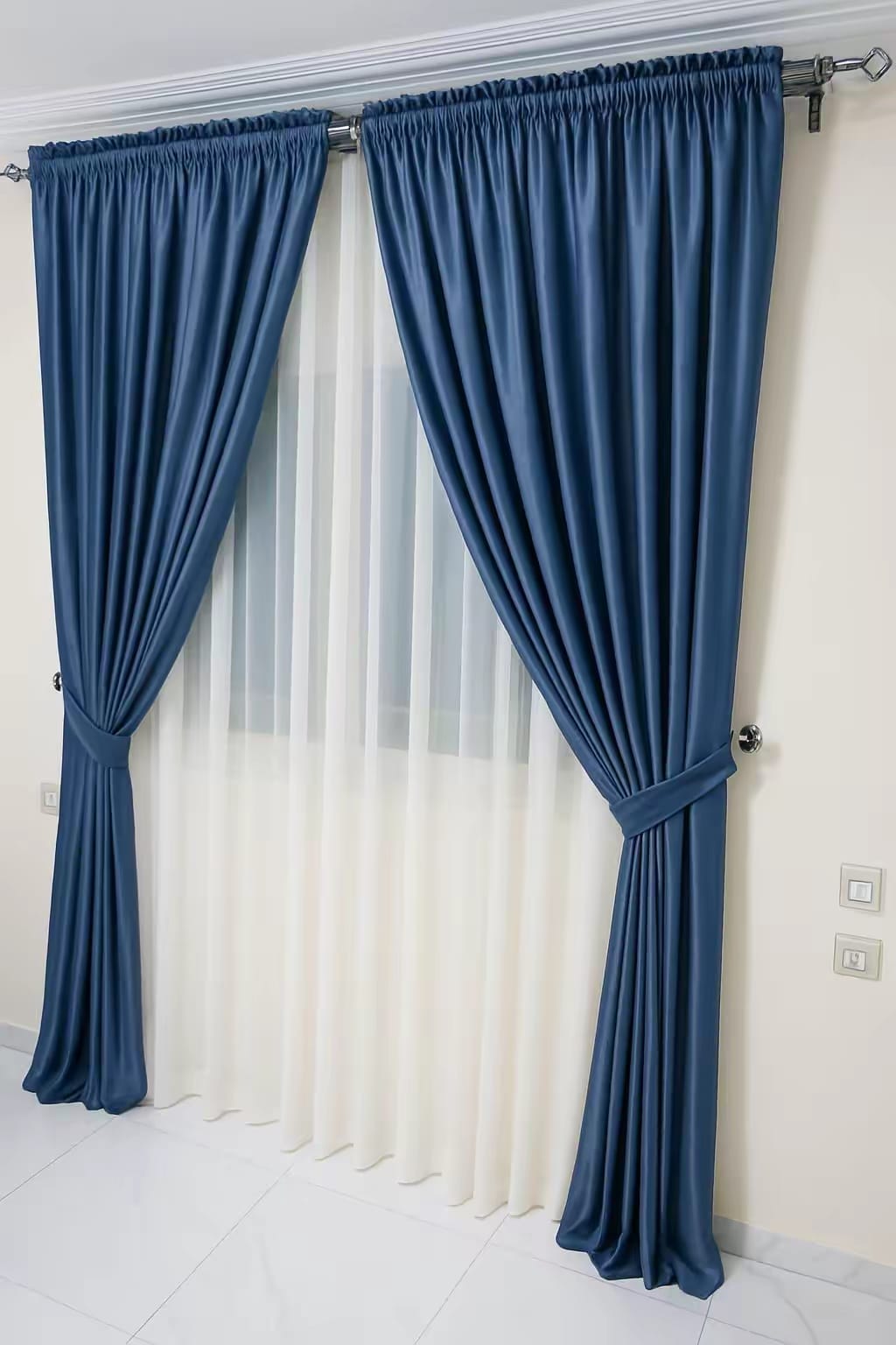 Steel Blue Sheer Velvet Curtains