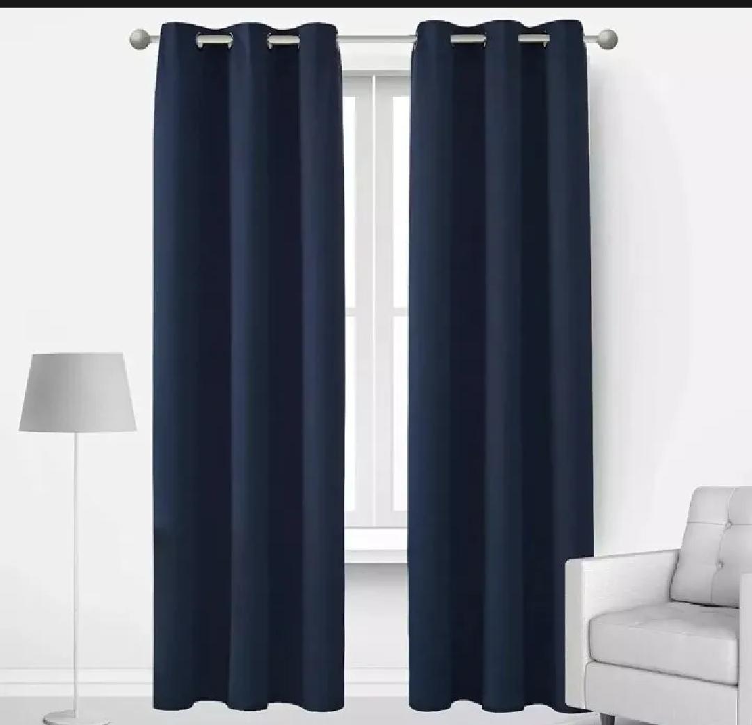 Navy Blue Jacquarad Plain Curtains