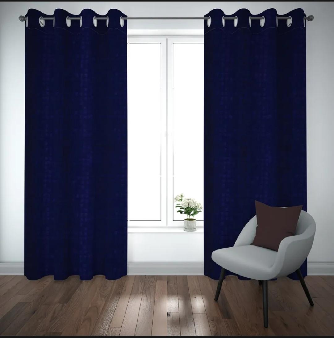 Navy Blue Jacquarad Doitted Curtains