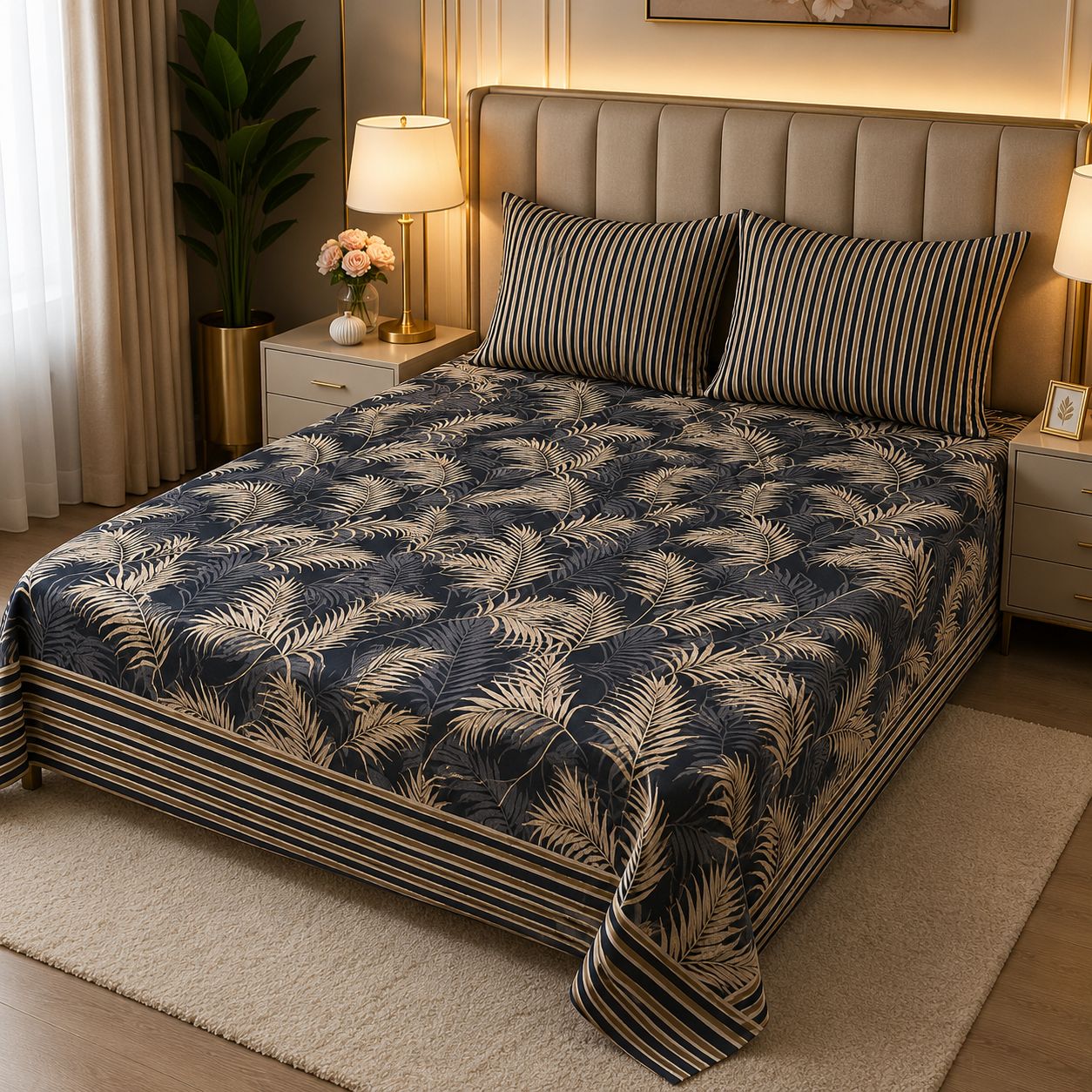 Blue Grey  Plain Rich Cotton Bedsheet
