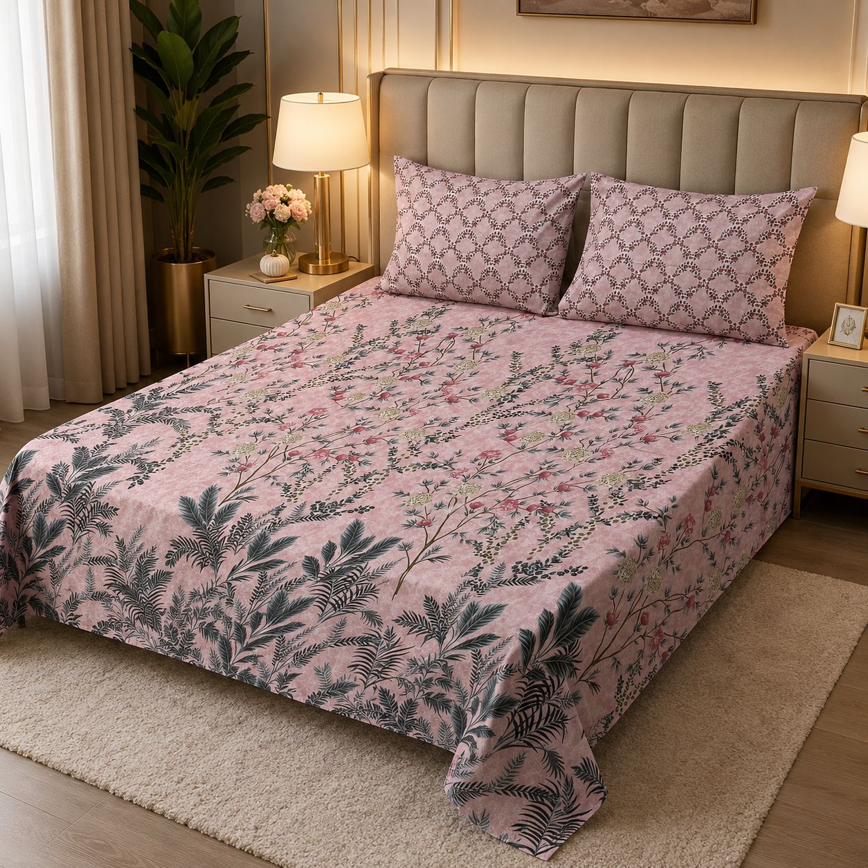 Light Pink Plain Rich Cotton Bedsheet