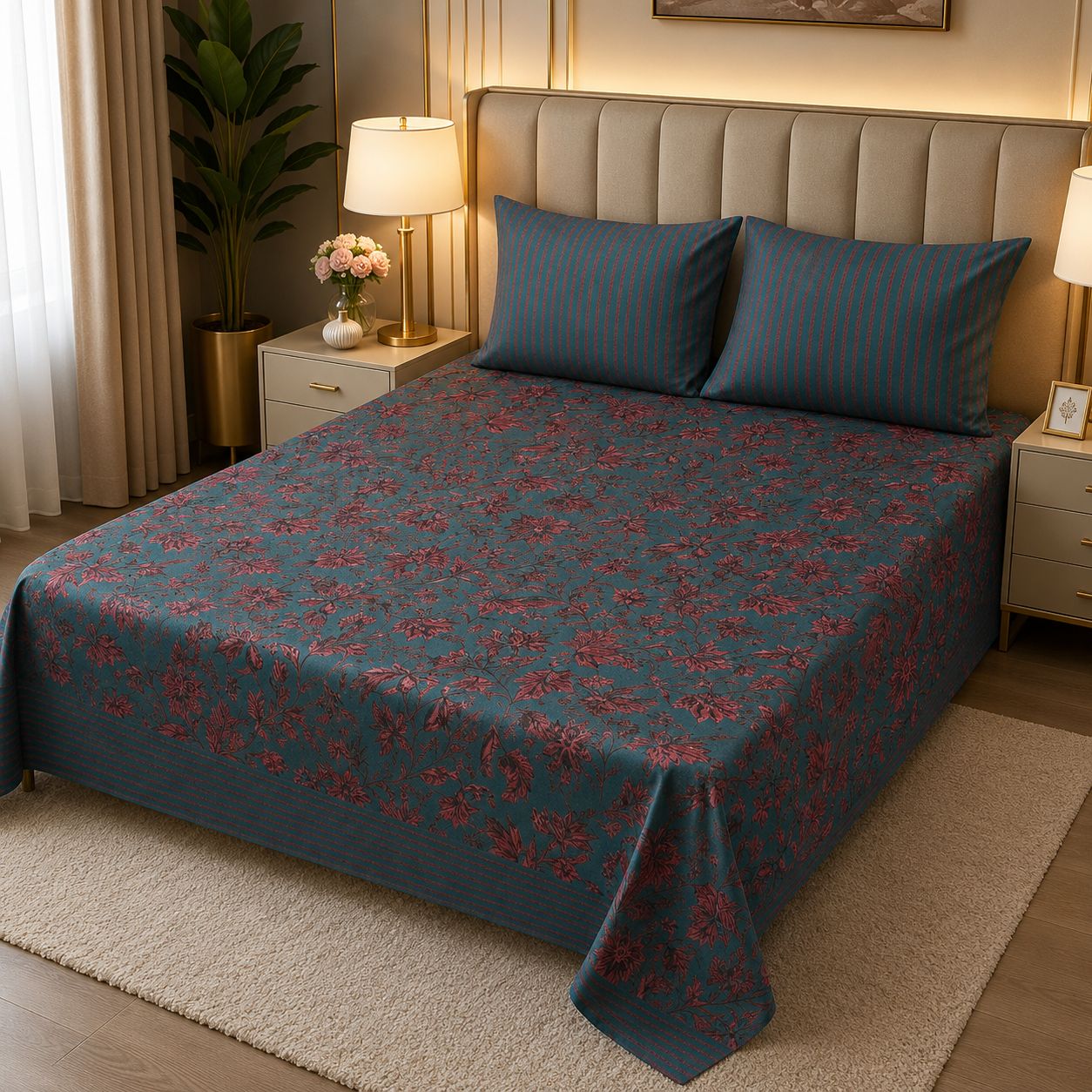 Navy Blue Plain Rich Cotton Bedsheet