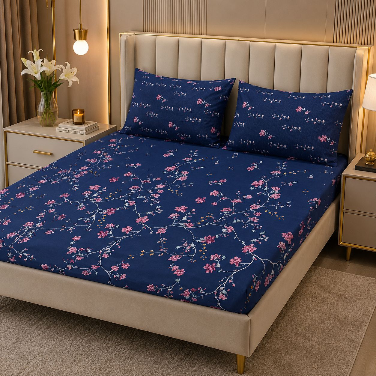 Dark Blue Plain Rich Cotton Bedsheet