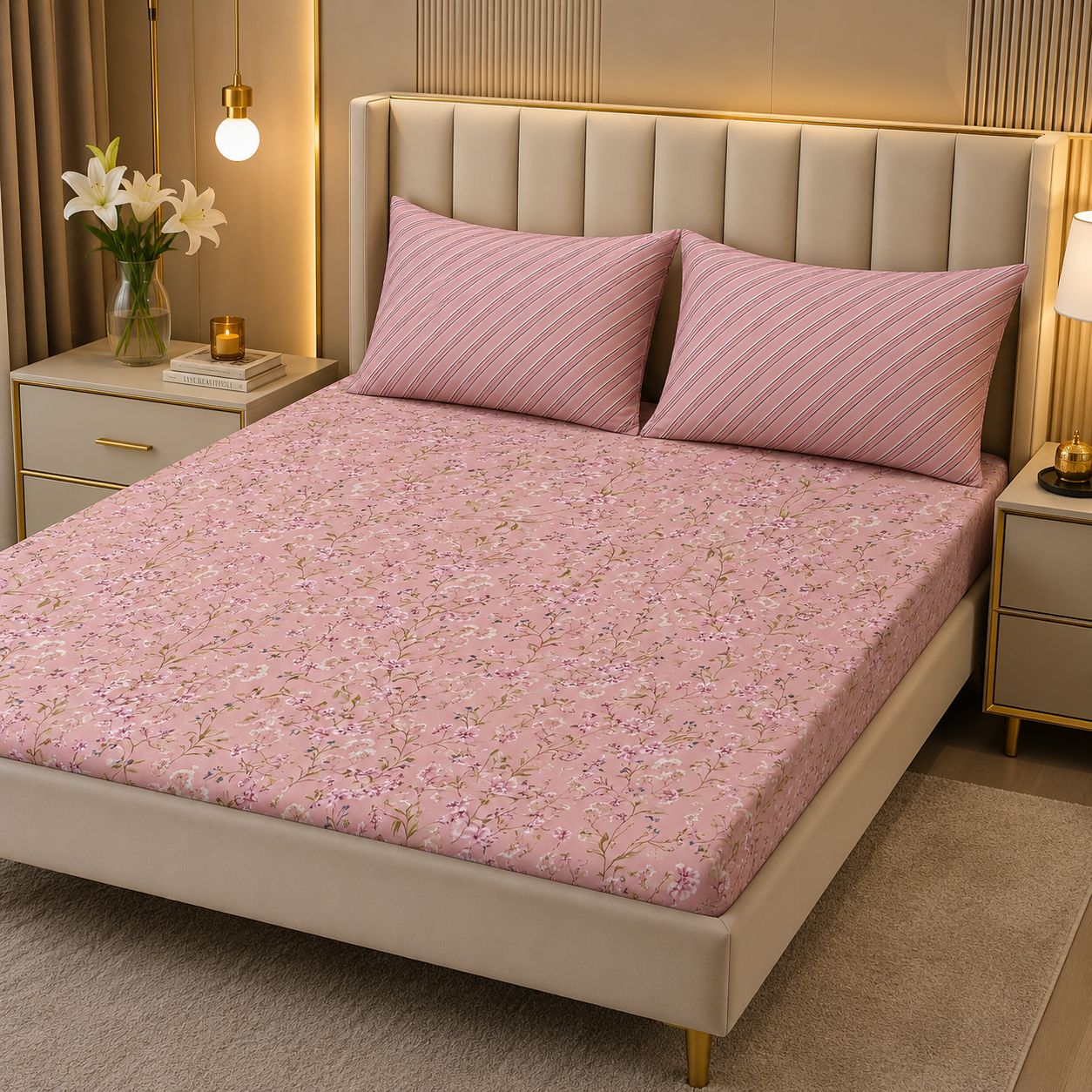 Baby Pink Plain Rich Cotton Bedsheet