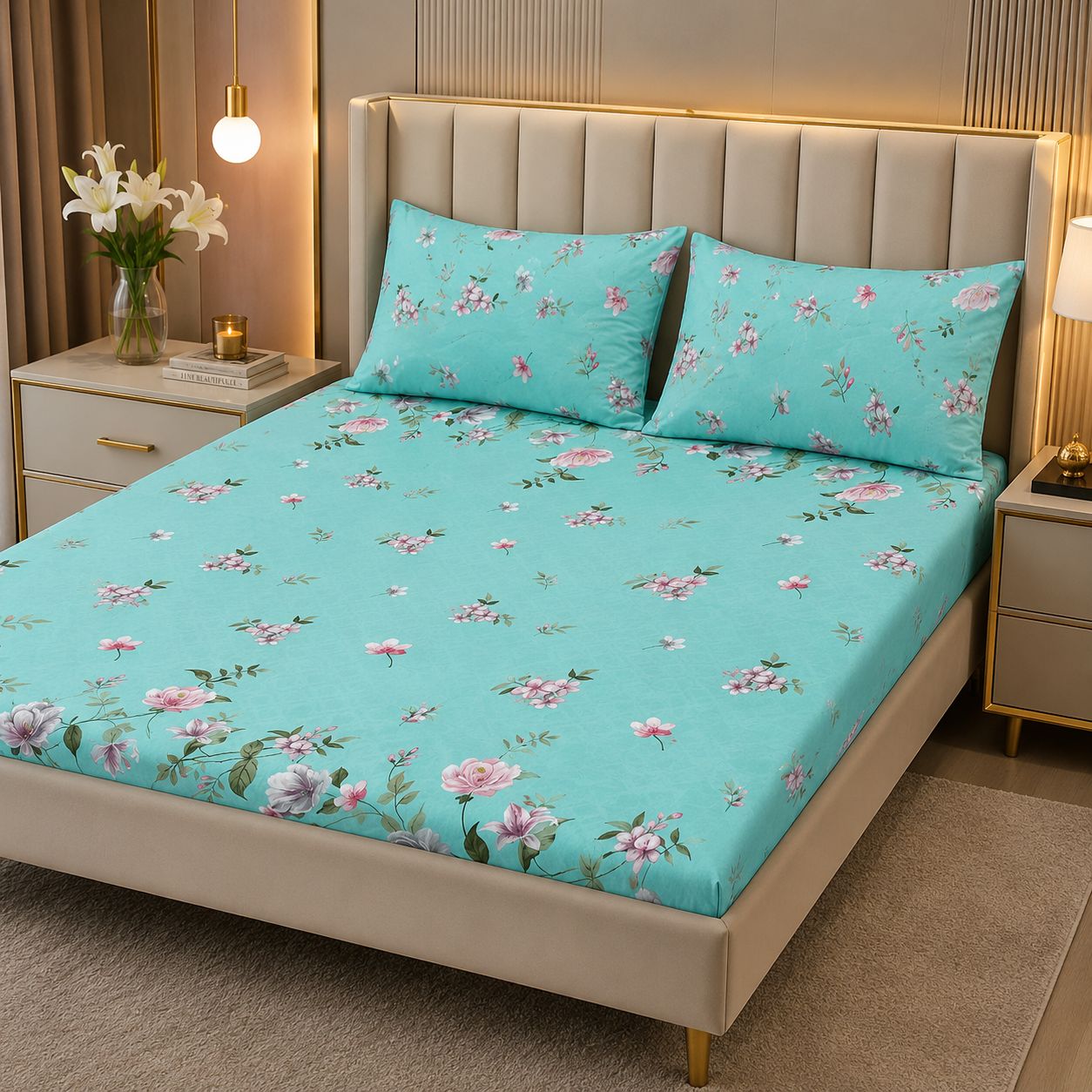 Sky Blue Plain Rich Cotton Bedsheet