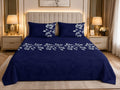 Blue Luxury Velvet Floral Bedsheet Set