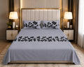 Light Grey Luxury Velvet Floral Bedsheet Set