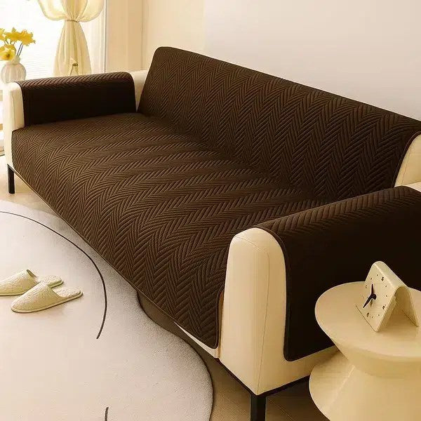 Zigzag Ultrasonic Quilted Sofa Cover Brown Mat Ultrasonic Quilted Sofa Runner