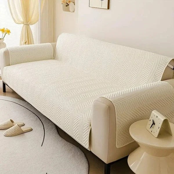 Zigzag Ultrasonic Quilted Sofa Cover White Mat Ultrasonic Quilted Sofa Runner