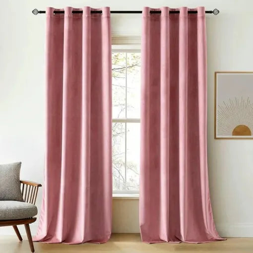 Baby Pink Plain Velvet Curtains