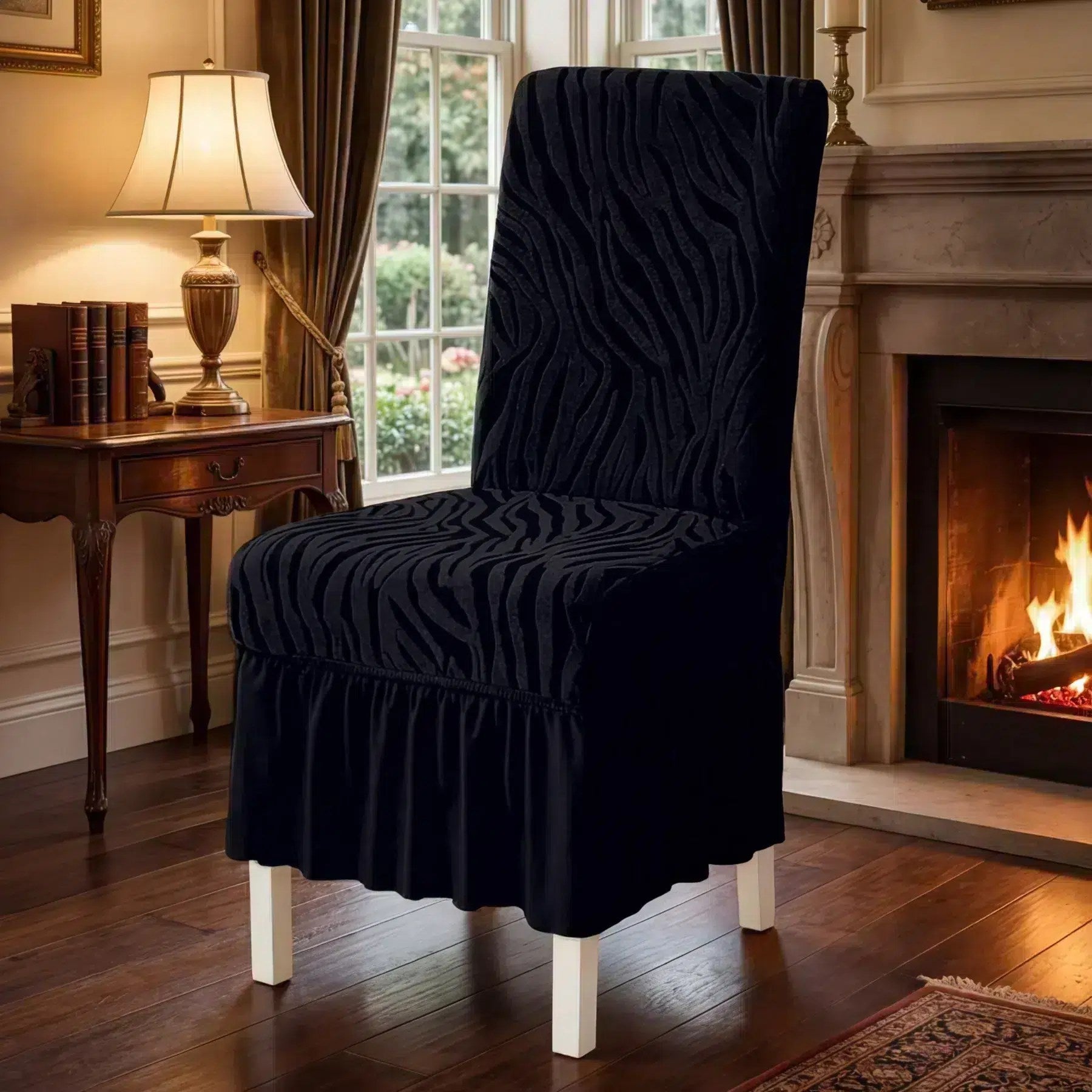 Black Zebra Velvet Chair Cover