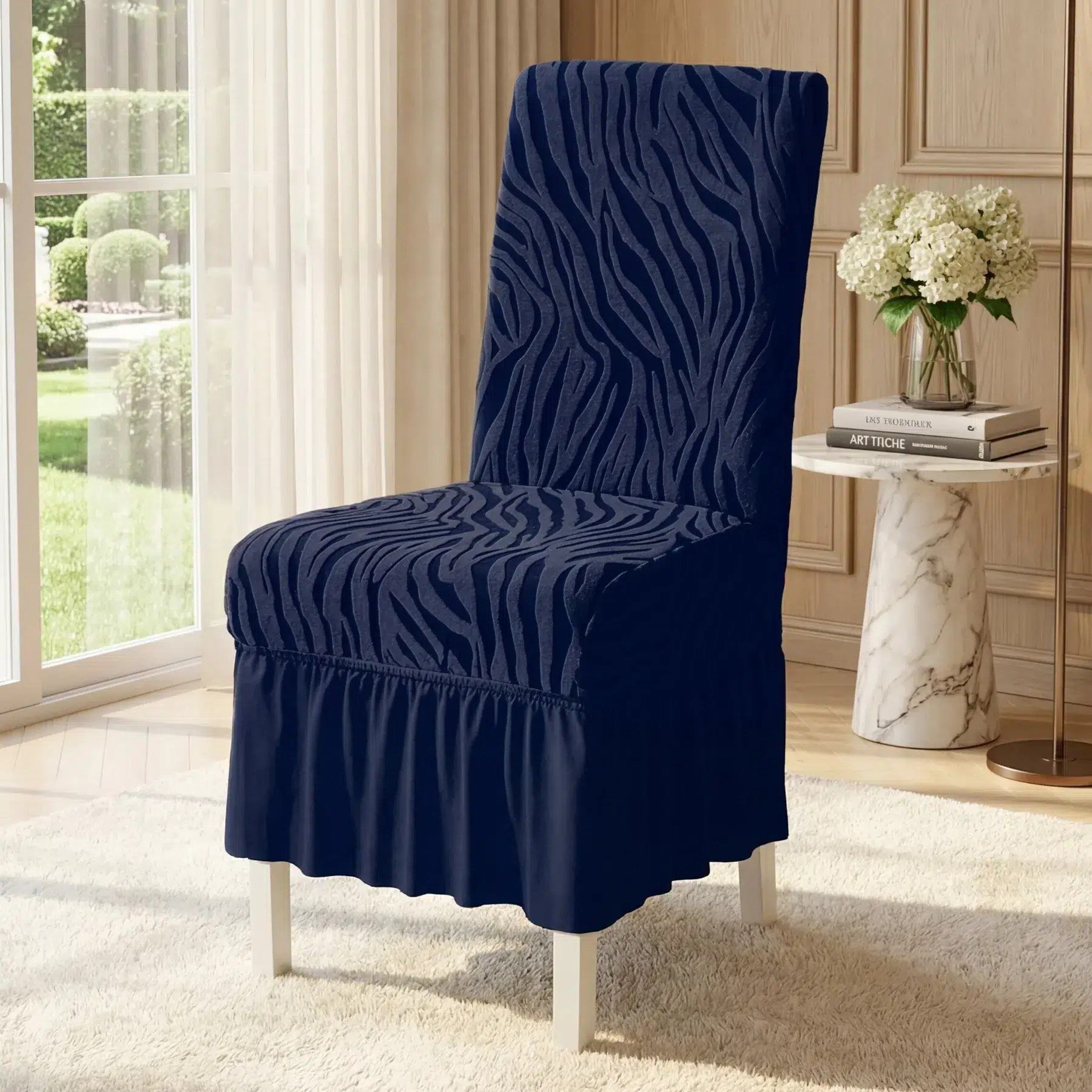 Blue Zebra Velvet Chair Cover
