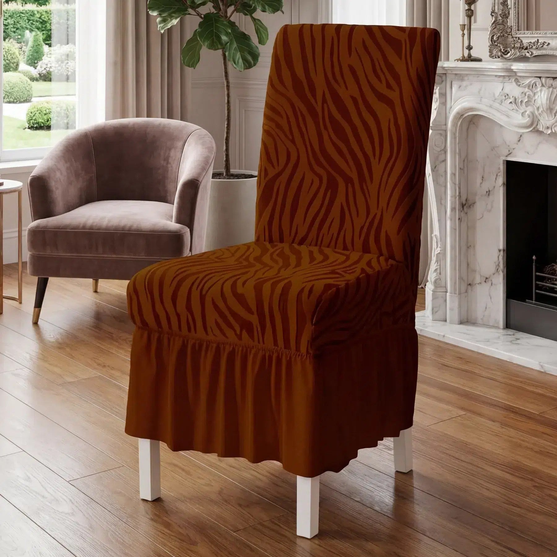 Copper Zebra Velvet Chair Cover