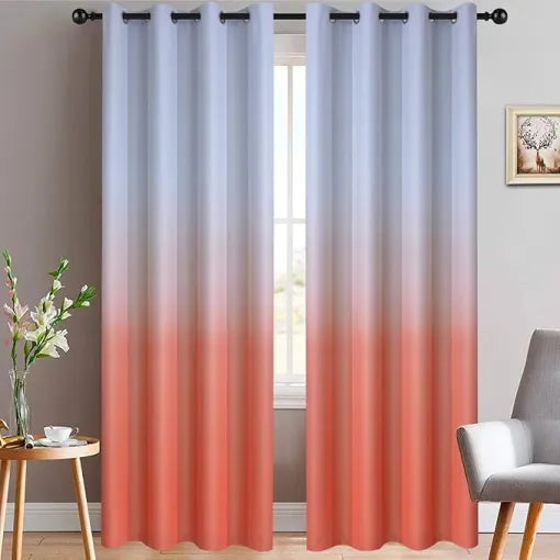 Coral-Greywish White Digital Velvet Curtains