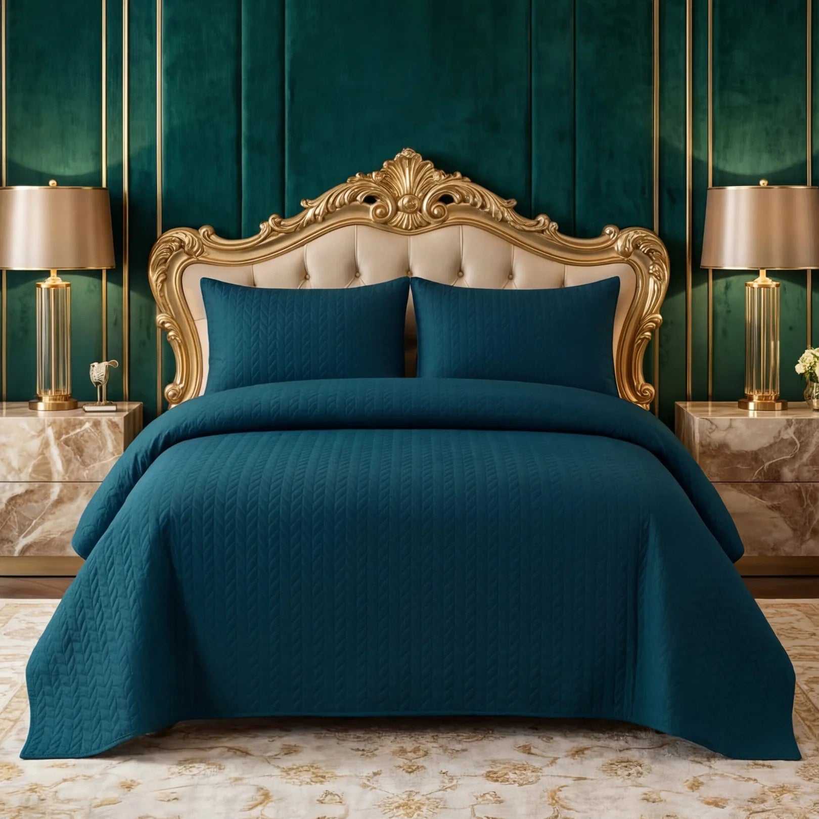 Blue Premium Micro Cotton  BedSpread Set