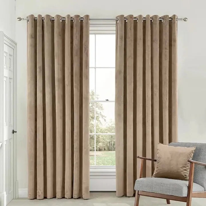 Fawn Plain Velvet Curtains