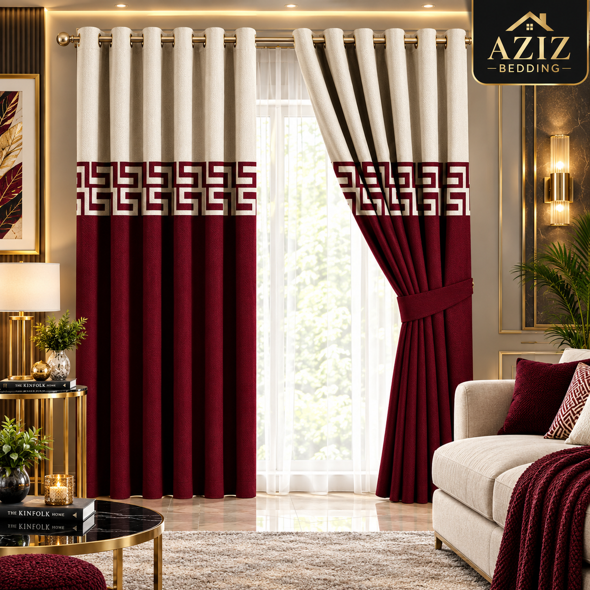 Maroon & Skin Dual Tone Velvet Curtains