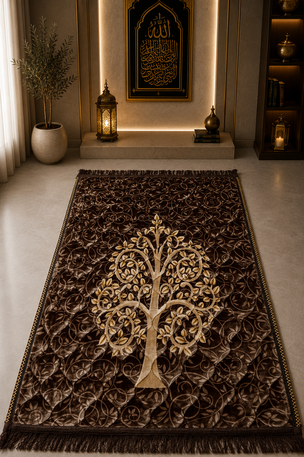 Brown Aziz Bedding Traditional Quilted Prayer Mat