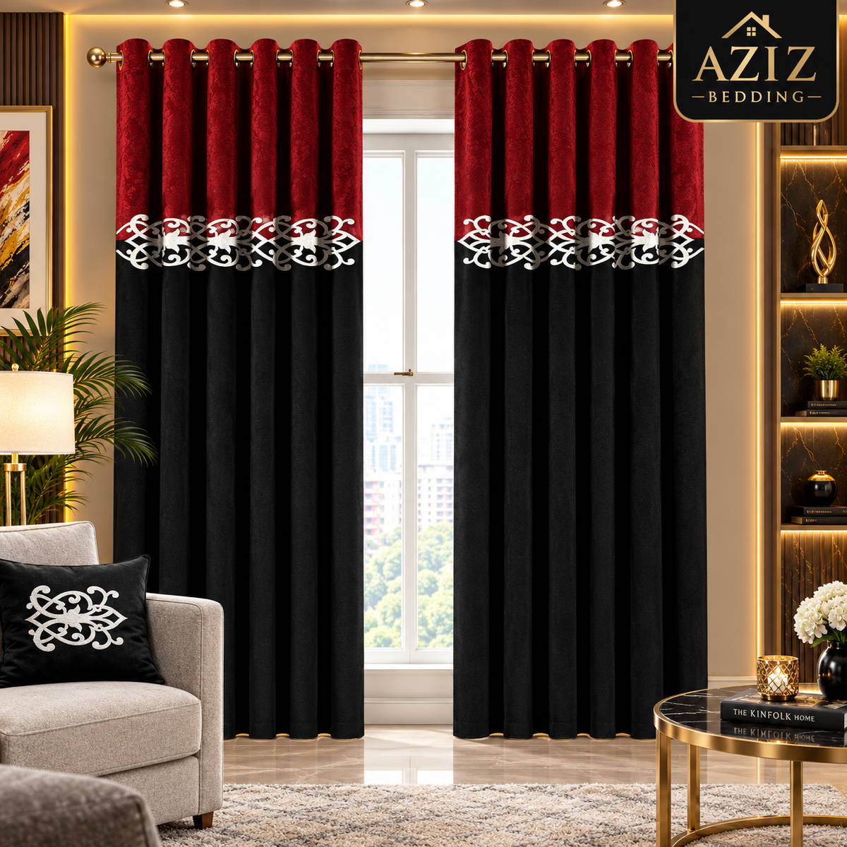 Red & Black Dual Tone Velvet Curtains