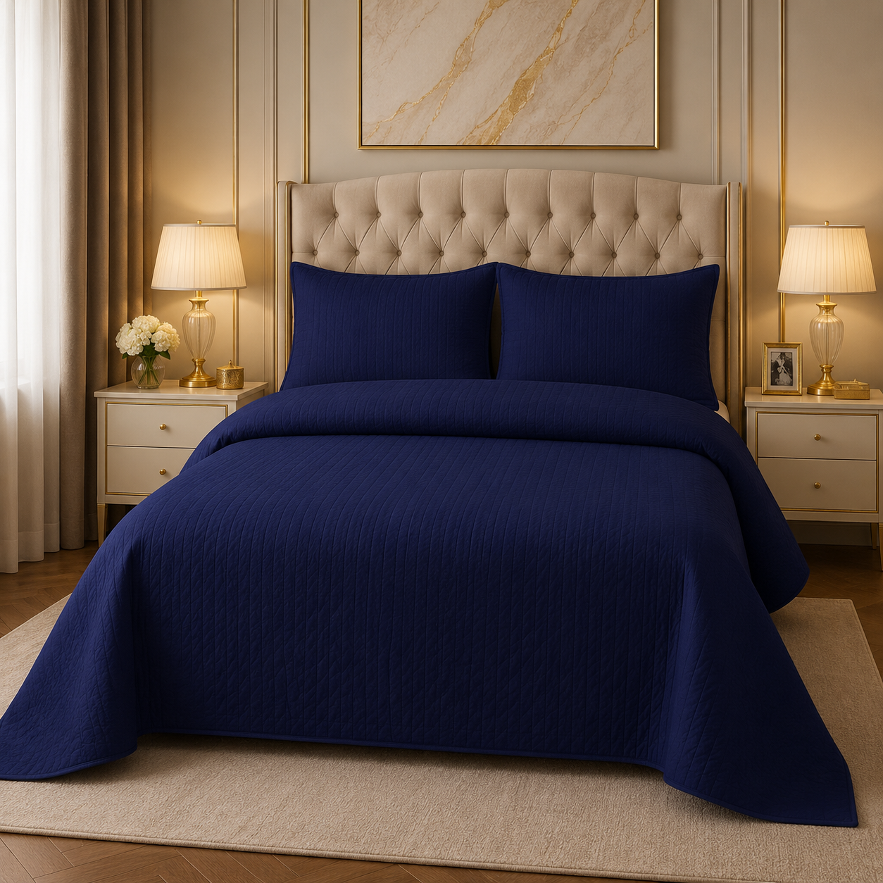Dark Blue Premium Micro Cotton  BedSpread Set