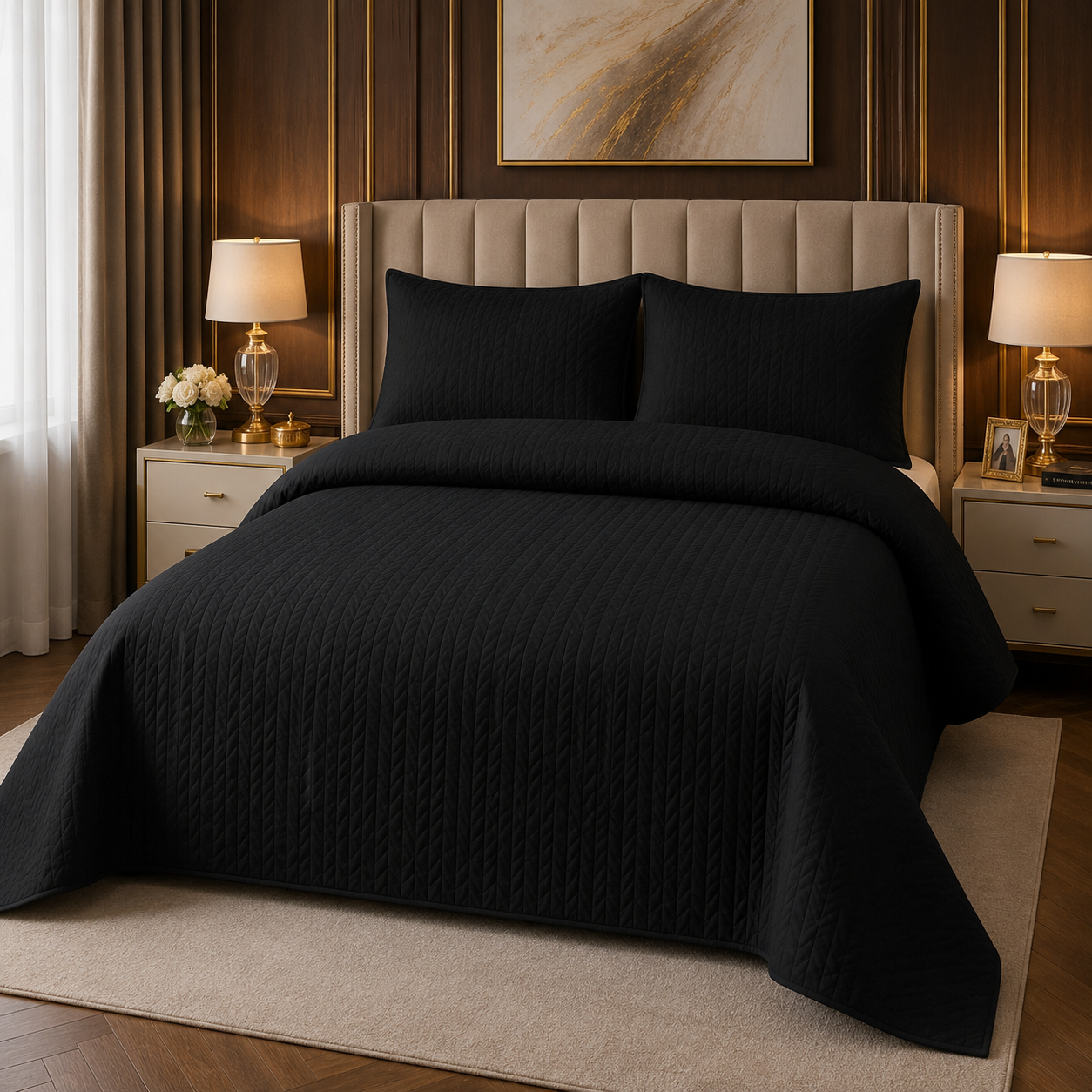 Black Premium Micro Cotton  BedSpread Set