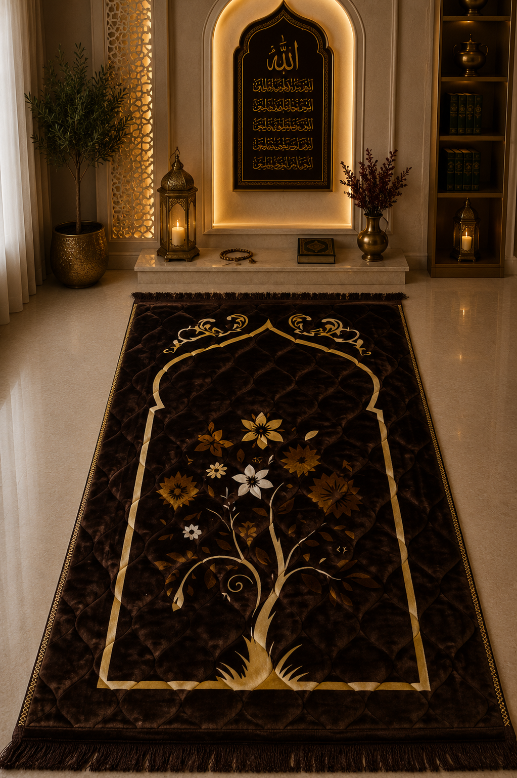 Brown Aziz Bedding Traditional Quilted Prayer Mat