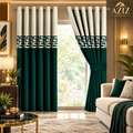 Off White & Green Dual Tone Velvet Curtains