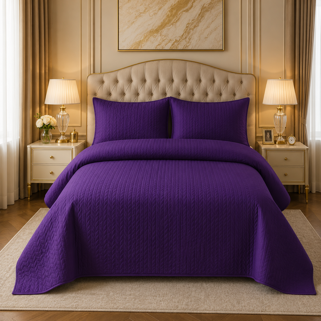 Purple Premium Micro Cotton  BedSpread Set