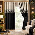 Off White & Black Dual Tone Velvet Curtains