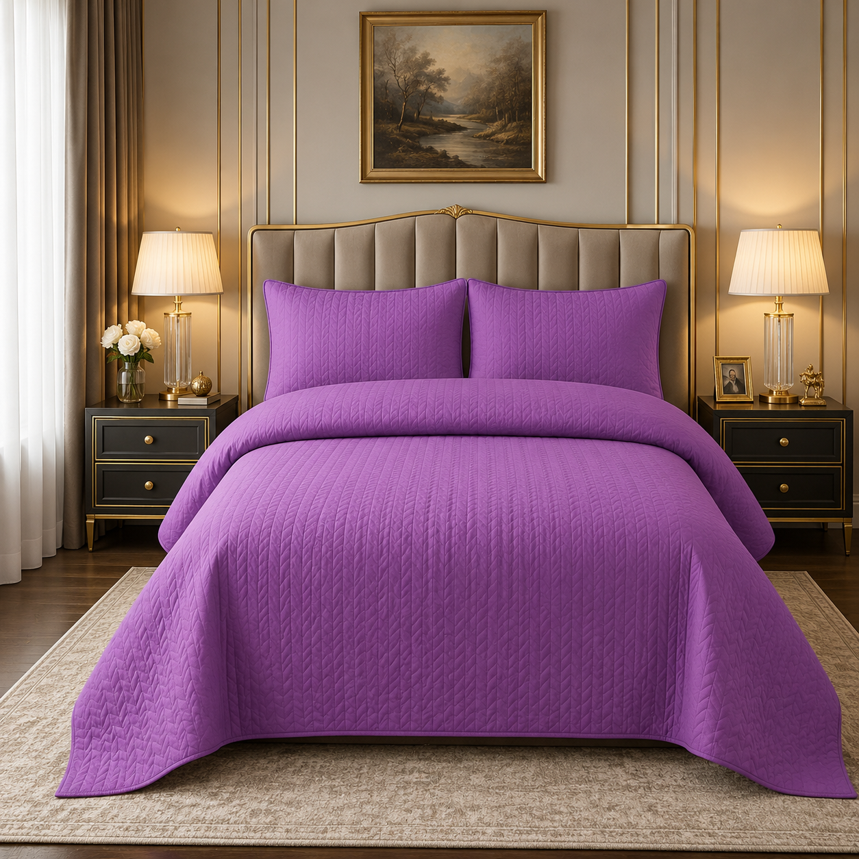 Light Purple  Premium Micro Cotton  BedSpread Set