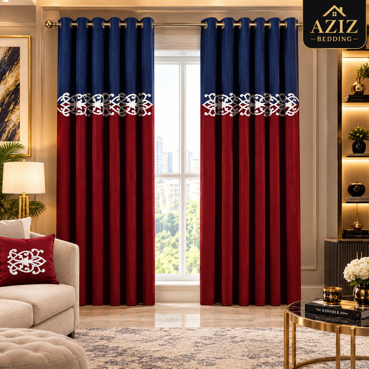 Royal Blue & Maroon Dual Tone Velvet Curtains