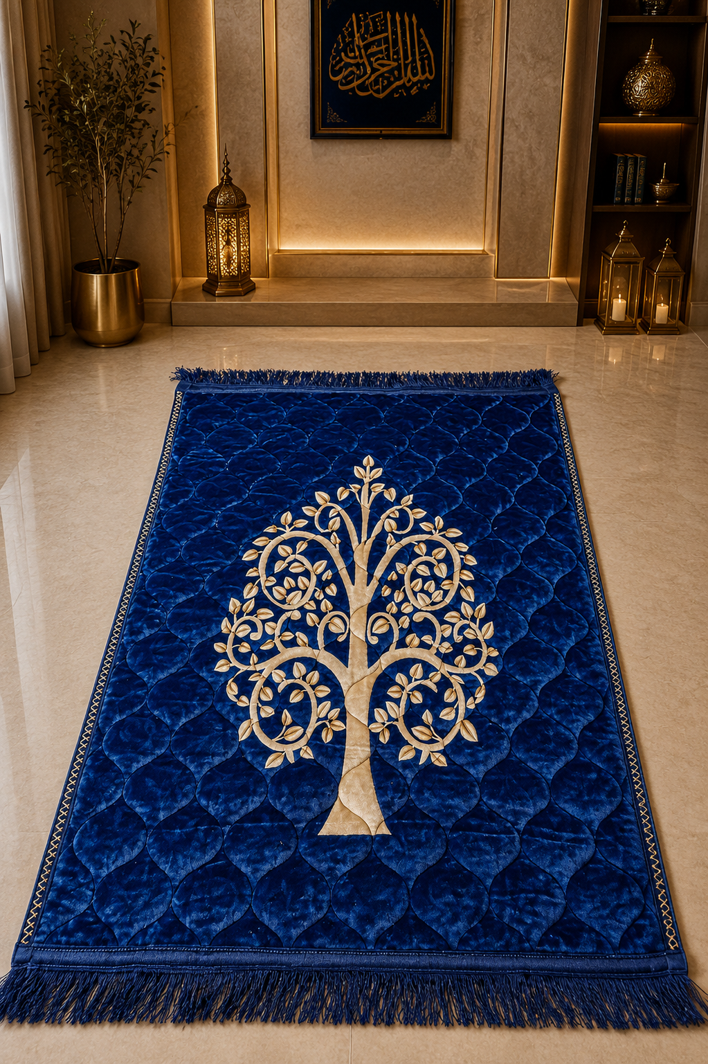 Blue  Aziz Bedding Traditional Quilted Prayer Mat