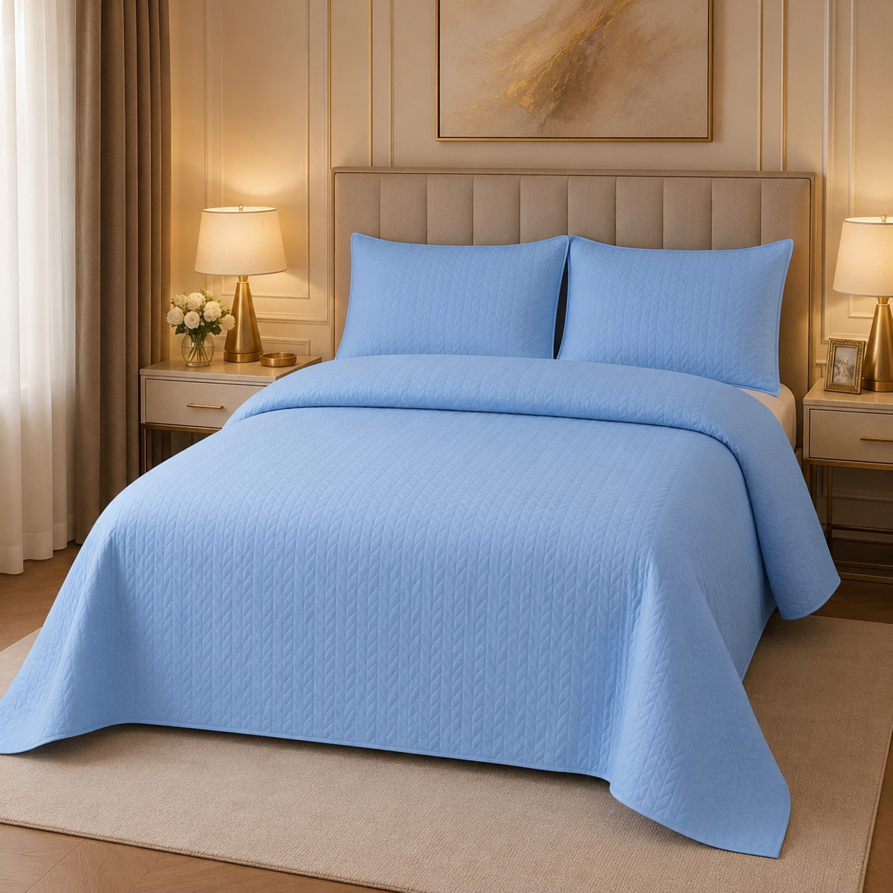 Sky Blue  Premium Micro Cotton  BedSpread Set