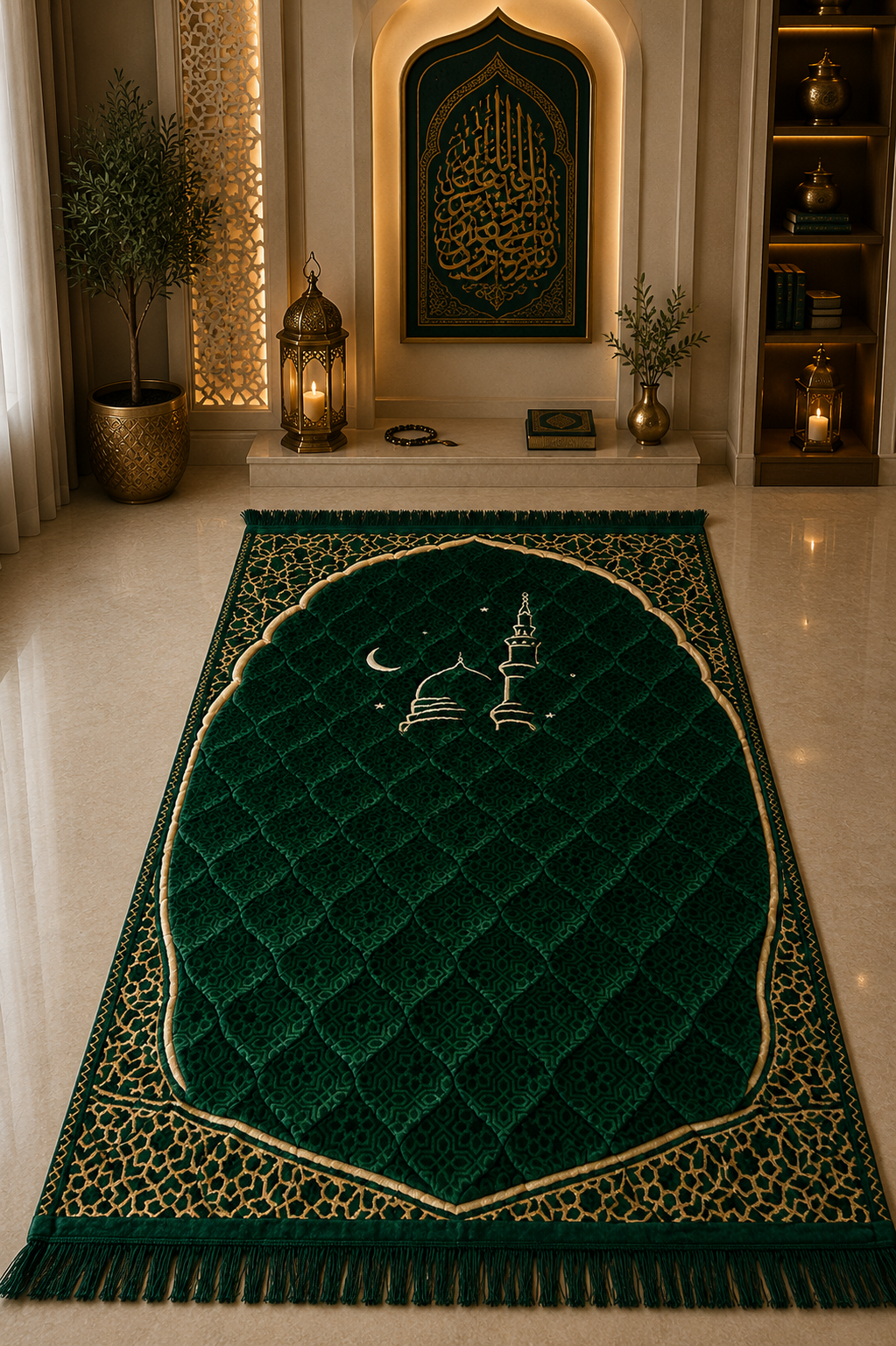 Green Aziz Bedding Traditional Quilted Prayer Mat
