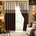 Off White & Brown Dual Tone Velvet Curtains
