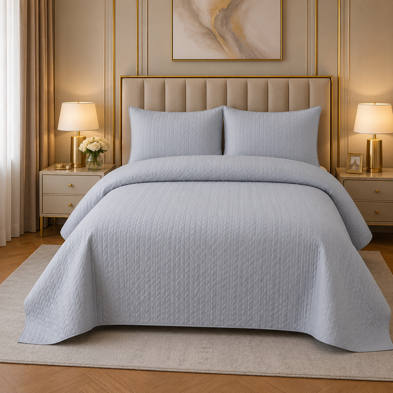 White Premium Micro Cotton  BedSpread Set