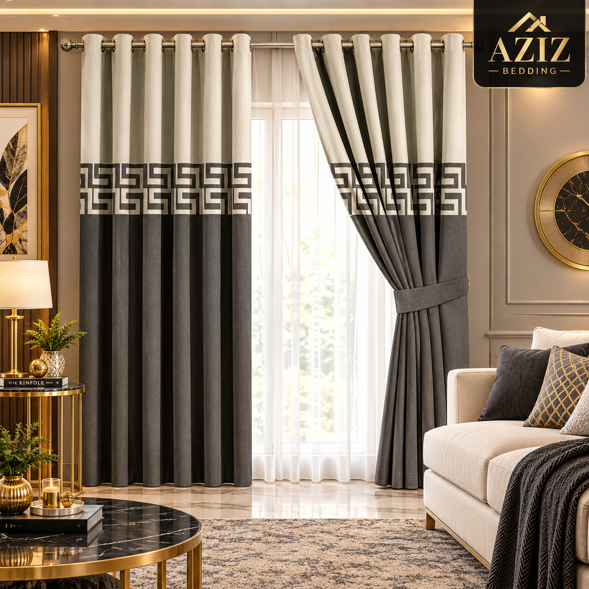 Off-White & Charcoal Grey Dual Tone Velvet Curtains