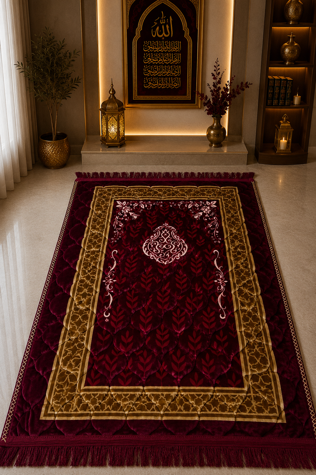 Mehroon  Aziz Bedding Traditional Quilted Prayer Mat